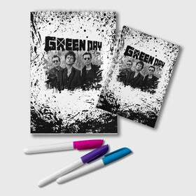 Блокнот с принтом GreenDay в Кировске, 100% бумага | 48 листов, плотность листов — 60 г/м2, плотность картонной обложки — 250 г/м2. Листы скреплены удобной пружинной спиралью. Цвет линий — светло-серый
 | billie joe armstrong | greenday | rock | альтернативный | билли джо армстронг | гриндей | зеленый день | майк дёрнт | музыка | панк рок | поп панк | рок | тре кул