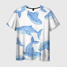 Мужская футболка 3D с принтом Косяк китов в Кировске, 100% полиэфир | прямой крой, круглый вырез горловины, длина до линии бедер | арт | карандашом | кит | киты | красками | море | моря | океан | океаны | под водой | рисунок