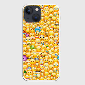Чехол для iPhone 13 mini с принтом Смайлики Emoji в Кировске,  |  | emoji | smile | sticker | грусть | любовь | печаль | плачь | смайлики | стикеры | текстура | улыбка | эмоджи | эмодзи