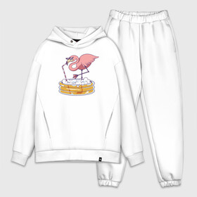 Мужской костюм хлопок OVERSIZE с принтом Фламинго в Кировске,  |  | bird | flamingo | summer | птица | птицы | фламинго