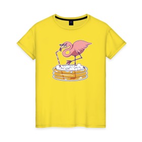 Женская футболка хлопок с принтом Фламинго в Кировске, 100% хлопок | прямой крой, круглый вырез горловины, длина до линии бедер, слегка спущенное плечо | bird | flamingo | summer | птица | птицы | фламинго
