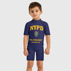 Детский купальный костюм 3D с принтом Бруклин 9-9 департамент NYPD в Кировске, Полиэстер 85%, Спандекс 15% | застежка на молнии на спине | 99 | brooklyn 99 | police | бруклин | бруклин 9 9 | девять девять | департамент | джейк | джеффордс | значок | логотип | нью йорк | перальта | сериал | терри | чарльз бойл