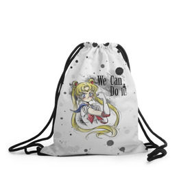 Рюкзак-мешок 3D с принтом Sailor Moon. We can do it! в Кировске, 100% полиэстер | плотность ткани — 200 г/м2, размер — 35 х 45 см; лямки — толстые шнурки, застежка на шнуровке, без карманов и подкладки | ami | girl | mizuno | moon | sailor | tsukino | usagi | ами | банни | волшебница | девушка | малышка | махо сёдзё | мидзуно | минако | мун | рэй | сейлор | усаги | хино | цукино | чибиуса