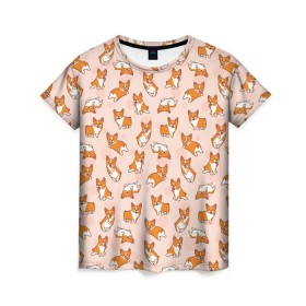 Женская футболка 3D с принтом Корги в Кировске, 100% полиэфир ( синтетическое хлопкоподобное полотно) | прямой крой, круглый вырез горловины, длина до линии бедер | art | corgi | dog | арт | корги | паттерн | собака