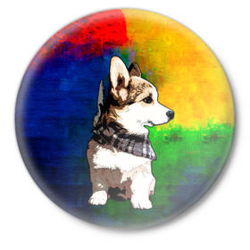 Значок с принтом Корги в Кировске,  металл | круглая форма, металлическая застежка в виде булавки | art | corgi | dog | арт | корги | собака