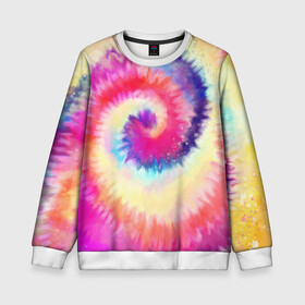 Детский свитшот 3D с принтом Tie Dye vortex в Кировске, 100% полиэстер | свободная посадка, прямой крой, мягкая тканевая резинка на рукавах и понизу свитшота | Тематика изображения на принте: art | hype | maelstrom | swirl | tie dye | trend | vortex | акварель | акрил | арт | буйство | вихрь | дизайн | завихрение | краски | красок | тай дай | торнадо | тренд | трендовая | хайповая