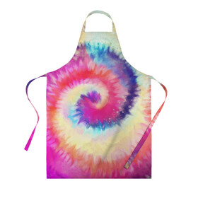 Фартук 3D с принтом Tie Dye vortex в Кировске, 100% полиэстер | общий размер — 65 х 85 см, ширина нагрудника — 26 см, горловина — 53 см, длина завязок — 54 см, общий обхват в поясе — 173 см. Принт на завязках и на горловине наносится с двух сторон, на основной части фартука — только с внешней стороны | art | hype | maelstrom | swirl | tie dye | trend | vortex | акварель | акрил | арт | буйство | вихрь | дизайн | завихрение | краски | красок | тай дай | торнадо | тренд | трендовая | хайповая