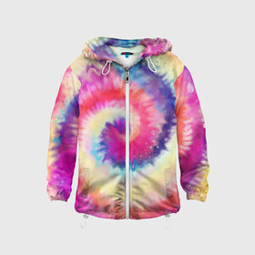 Детская ветровка 3D с принтом Tie Dye vortex в Кировске, 100% полиэстер | подол и капюшон оформлены резинкой с фиксаторами, по бокам два кармана без застежек, один потайной карман на груди | art | hype | maelstrom | swirl | tie dye | trend | vortex | акварель | акрил | арт | буйство | вихрь | дизайн | завихрение | краски | красок | тай дай | торнадо | тренд | трендовая | хайповая