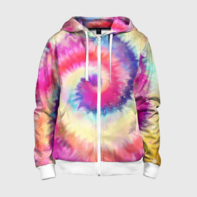 Детская толстовка 3D на молнии с принтом Tie Dye vortex в Кировске, 100% полиэстер |  манжеты и пояс оформлены широкой мягкой резинкой, двухслойный капюшон со шнурком для регулировки, спереди карманы и застежка-молния
 | Тематика изображения на принте: art | hype | maelstrom | swirl | tie dye | trend | vortex | акварель | акрил | арт | буйство | вихрь | дизайн | завихрение | краски | красок | тай дай | торнадо | тренд | трендовая | хайповая