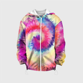 Детская куртка 3D с принтом Tie Dye vortex в Кировске, 100% полиэстер | застежка — молния, подол и капюшон оформлены резинкой с фиксаторами, по бокам — два кармана без застежек, один потайной карман на груди, плотность верхнего слоя — 90 г/м2; плотность флисового подклада — 260 г/м2 | Тематика изображения на принте: art | hype | maelstrom | swirl | tie dye | trend | vortex | акварель | акрил | арт | буйство | вихрь | дизайн | завихрение | краски | красок | тай дай | торнадо | тренд | трендовая | хайповая