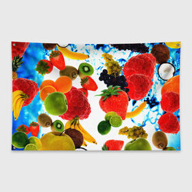 Флаг-баннер с принтом фрукты в Кировске, 100% полиэстер | размер 67 х 109 см, плотность ткани — 95 г/м2; по краям флага есть четыре люверса для крепления | doodling | pattern | textures | tiles | банан | дудлинг | овощи | паттерны | скатерть | тайлы | текстуры | фон | фрукты
