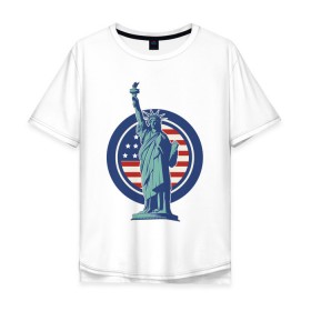 Мужская футболка хлопок Oversize с принтом Usa Liberty Statue в Кировске, 100% хлопок | свободный крой, круглый ворот, “спинка” длиннее передней части | friends | liberty | liberty statue | logo | new york | statue | usa | друзья | нью йорк | статуя | статуя свободы | сша