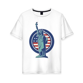 Женская футболка хлопок Oversize с принтом Usa Liberty Statue в Кировске, 100% хлопок | свободный крой, круглый ворот, спущенный рукав, длина до линии бедер
 | friends | liberty | liberty statue | logo | new york | statue | usa | друзья | нью йорк | статуя | статуя свободы | сша