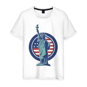 Мужская футболка хлопок с принтом Usa Liberty Statue в Кировске, 100% хлопок | прямой крой, круглый вырез горловины, длина до линии бедер, слегка спущенное плечо. | Тематика изображения на принте: friends | liberty | liberty statue | logo | new york | statue | usa | друзья | нью йорк | статуя | статуя свободы | сша