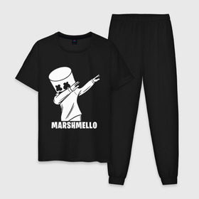 Мужская пижама хлопок с принтом MARSHMELLO в Кировске, 100% хлопок | брюки и футболка прямого кроя, без карманов, на брюках мягкая резинка на поясе и по низу штанин
 | america | dj | marshmello | smile | usa | америка | маршмелло | смайл | сша