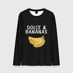 Мужской лонгслив 3D с принтом Dolce and Bananas в Кировске, 100% полиэстер | длинные рукава, круглый вырез горловины, полуприлегающий силуэт | banana | dolce and gabbana | банан | бананы | дольче и габбана | на английском | на иностранном | надписи на английском | надпись | прикольные надписи | слово | слоган | со словом | чёрно белая