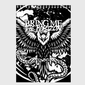 Скетчбук с принтом Bring Me the Horizon в Кировске, 100% бумага
 | 48 листов, плотность листов — 100 г/м2, плотность картонной обложки — 250 г/м2. Листы скреплены сверху удобной пружинной спиралью | bmth | metal | music | official | rca records label | rock | sempiternal | video | британская | группа | дэткор | поп | рок