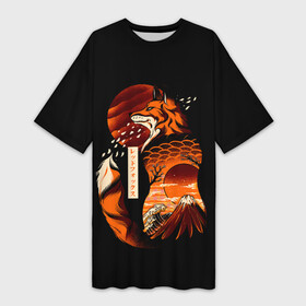 Платье-футболка 3D с принтом JAPAN FOX | ЯПОНСКАЯ ЛИСА в Кировске,  |  | fox | japan | orange | sakura | знаки | иероглифы | лиса | сакура | символы | фудзияма | япония