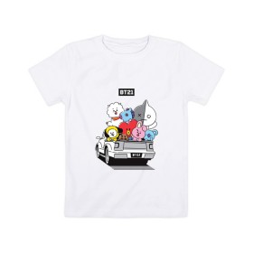 Детская футболка хлопок с принтом BT21 в Кировске, 100% хлопок | круглый вырез горловины, полуприлегающий силуэт, длина до линии бедер | bt21 | bts | k pop | бт21 | бтс | бтс 2020 | группа бтс | к поп | кей поп | кейпоп