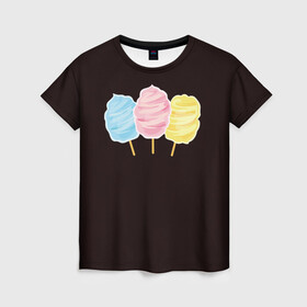 Женская футболка 3D с принтом Сладкая вата в Кировске, 100% полиэфир ( синтетическое хлопкоподобное полотно) | прямой крой, круглый вырез горловины, длина до линии бедер | вата | воздушная | воздушная вата | летнее настроение | сладкоежка