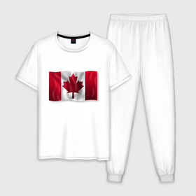 Мужская пижама хлопок с принтом Канада в Кировске, 100% хлопок | брюки и футболка прямого кроя, без карманов, на брюках мягкая резинка на поясе и по низу штанин
 | 3d | 3д | canada | государственный | государство | канада | канадец | канадский | канадцы | клён | лист | листья | объёмный | страна | страны | туристические | туристический | флаг | флаги | флажки | флажок