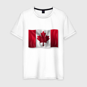 Мужская футболка хлопок с принтом Канада в Кировске, 100% хлопок | прямой крой, круглый вырез горловины, длина до линии бедер, слегка спущенное плечо. | 3d | 3д | canada | государственный | государство | канада | канадец | канадский | канадцы | клён | лист | листья | объёмный | страна | страны | туристические | туристический | флаг | флаги | флажки | флажок