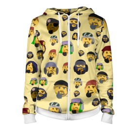 Женская толстовка 3D на молнии с принтом Thinking emoji skins в Кировске, 100% полиэстер | длина до линии бедра, манжеты и пояс оформлены мягкой тканевой резинкой, двухслойный капюшон со шнурком для регулировки, спереди молния, по бокам два кармана | battlefield текстуры | doodling | emoji | pattern | skins | textures | thinking | tiles | военные | дудлинг | думающий | коллаж | паттерны | скины | смайлик | солдаты | тайлы | фон | эмоджи