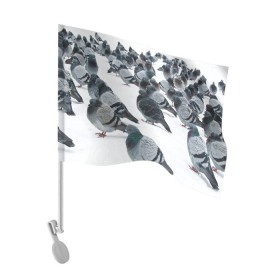Флаг для автомобиля с принтом Голуби в Кировске, 100% полиэстер | Размер: 30*21 см | bird | pigeon | russia | snow | winter | голубь | животные | зима | курлык | птицы | россия | снег | текстура | фон | фотография