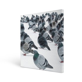 Холст квадратный с принтом Голуби в Кировске, 100% ПВХ |  | bird | pigeon | russia | snow | winter | голубь | животные | зима | курлык | птицы | россия | снег | текстура | фон | фотография