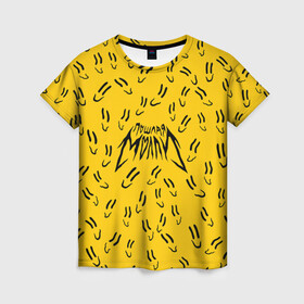 Женская футболка 3D с принтом Пошлая Молли Смайлики в Кировске, 100% полиэфир ( синтетическое хлопкоподобное полотно) | прямой крой, круглый вырез горловины, длина до линии бедер | pop | punk | rock | желтый | лого | панк | паттерн | поп | рок | смайл | смайлик