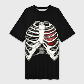 Платье-футболка 3D с принтом My Heart в Кировске,  |  | bone | bones | chest | heart | hearts | love | organ | organs | ribs | skeleton | x ray | грудная клетка | кости | кость | орган | органы | ребра | рентген | сердца | сердце | скелет