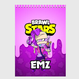 Скетчбук с принтом BRAWL STARS EMZ в Кировске, 100% бумага
 | 48 листов, плотность листов — 100 г/м2, плотность картонной обложки — 250 г/м2. Листы скреплены сверху удобной пружинной спиралью | Тематика изображения на принте: brawl stars | brawl stars emz | brawler | emz | бравл старз | бравлер | эмз