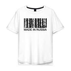 Мужская футболка хлопок Oversize с принтом Made in Russia в Кировске, 100% хлопок | свободный крой, круглый ворот, “спинка” длиннее передней части | Тематика изображения на принте: barcode | country | forest | russia | береза | лес | родина | россия | страна | штрихкод
