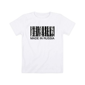 Детская футболка хлопок с принтом Made in Russia в Кировске, 100% хлопок | круглый вырез горловины, полуприлегающий силуэт, длина до линии бедер | barcode | country | forest | russia | береза | лес | родина | россия | страна | штрихкод