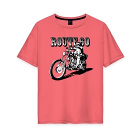 Женская футболка хлопок Oversize с принтом Трасса 60 в Кировске, 100% хлопок | свободный крой, круглый ворот, спущенный рукав, длина до линии бедер
 | biker | guy | headlight | man | motorcycle | route | байкер | мотоцикл | мужчина | парень | трасса | фара