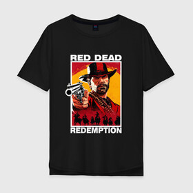 Мужская футболка хлопок Oversize с принтом Red Dead Redemption 3d в Кировске, 100% хлопок | свободный крой, круглый ворот, “спинка” длиннее передней части | 3д | rdr | red dead redemption 2 | иллюзия | ковбой с пистолетом | персонаж из игры | рдр | ред дед редемпшен