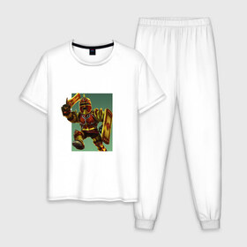 Мужская пижама хлопок с принтом Roblox 3d в Кировске, 100% хлопок | брюки и футболка прямого кроя, без карманов, на брюках мягкая резинка на поясе и по низу штанин
 | 3d | roblox | иллюзия | роблокс | рыцарь с мечом