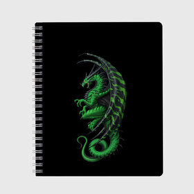 Тетрадь с принтом Green Dragon в Кировске, 100% бумага | 48 листов, плотность листов — 60 г/м2, плотность картонной обложки — 250 г/м2. Листы скреплены сбоку удобной пружинной спиралью. Уголки страниц и обложки скругленные. Цвет линий — светло-серый
 | beast | dinosaur | dragon | fire | hunter | ice | monster | predator | reptile | динозавр | дракон | зверь | лед | ледяной | монстр | огненный | огонь | охотник | хищник