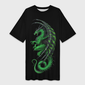 Платье-футболка 3D с принтом Green Dragon в Кировске,  |  | beast | dinosaur | dragon | fire | hunter | ice | monster | predator | reptile | динозавр | дракон | зверь | лед | ледяной | монстр | огненный | огонь | охотник | хищник