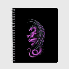 Тетрадь с принтом Purple Dragon в Кировске, 100% бумага | 48 листов, плотность листов — 60 г/м2, плотность картонной обложки — 250 г/м2. Листы скреплены сбоку удобной пружинной спиралью. Уголки страниц и обложки скругленные. Цвет линий — светло-серый
 | Тематика изображения на принте: beast | dinosaur | dragon | fire | hunter | ice | monster | predator | reptile | динозавр | дракон | зверь | лед | ледяной | монстр | огненный | огонь | охотник | хищник