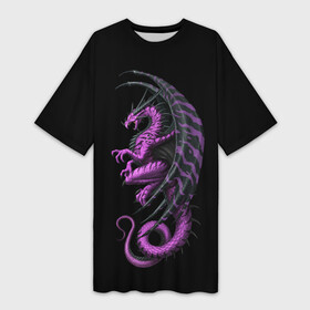 Платье-футболка 3D с принтом Purple Dragon в Кировске,  |  | beast | dinosaur | dragon | fire | hunter | ice | monster | predator | reptile | динозавр | дракон | зверь | лед | ледяной | монстр | огненный | огонь | охотник | хищник