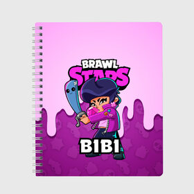 Тетрадь с принтом BRAWL STARS BIBI в Кировске, 100% бумага | 48 листов, плотность листов — 60 г/м2, плотность картонной обложки — 250 г/м2. Листы скреплены сбоку удобной пружинной спиралью. Уголки страниц и обложки скругленные. Цвет линий — светло-серый
 | bibi | brawl stars | brawl stars bibi | brawler | биби | бравл старз | бравлер