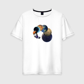 Женская футболка хлопок Oversize с принтом Планетный Цикл в Кировске, 100% хлопок | свободный крой, круглый ворот, спущенный рукав, длина до линии бедер
 | space | космос | мир | планета | планеты
