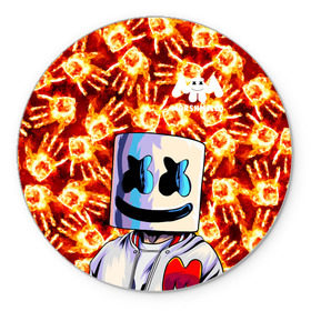 Коврик для мышки круглый с принтом MARSHMELLO в Кировске, резина и полиэстер | круглая форма, изображение наносится на всю лицевую часть | Тематика изображения на принте: fire | marshmello | music | дым | зефир | зефирка | лого | лого marshmello | лого маршмеллоу | логотип | логотип marshmello | логотип маршмеллоу | маршиеллоу | маска | музыка | музыкант | огненная рука