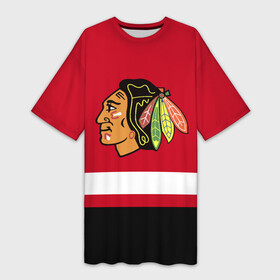 Платье-футболка 3D с принтом Chicago Blackhawks в Кировске,  |  | blackhawks | chicago | chicago blackhawks | hockey | nhl | usa | блэкхокс | нхл | спорт | сша | хоккей | чикаго | чикаго блэкхокс | шайба