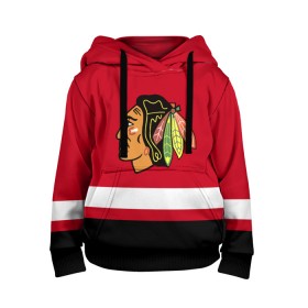 Детская толстовка 3D с принтом Chicago Blackhawks в Кировске, 100% полиэстер | двухслойный капюшон со шнурком для регулировки, мягкие манжеты на рукавах и по низу толстовки, спереди карман-кенгуру с мягким внутренним слоем | Тематика изображения на принте: blackhawks | chicago | chicago blackhawks | hockey | nhl | usa | блэкхокс | нхл | спорт | сша | хоккей | чикаго | чикаго блэкхокс | шайба