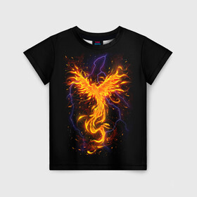 Детская футболка 3D с принтом Phoenix в Кировске, 100% гипоаллергенный полиэфир | прямой крой, круглый вырез горловины, длина до линии бедер, чуть спущенное плечо, ткань немного тянется | Тематика изображения на принте: beast | bird | creature | fire | flame | myth | mythical | phoenix | space | зверь | космос | миф | мифические | мифическое | огонь | пламя | птица | существо | феникс
