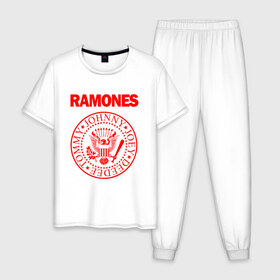 Мужская пижама хлопок с принтом RAMONES в Кировске, 100% хлопок | брюки и футболка прямого кроя, без карманов, на брюках мягкая резинка на поясе и по низу штанин
 | 