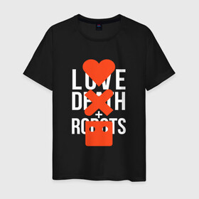 Мужская футболка хлопок с принтом LOVE DEATH ROBOTS (LDR) в Кировске, 100% хлопок | прямой крой, круглый вырез горловины, длина до линии бедер, слегка спущенное плечо. | death | fantastic | future | ldr | love | love death and robots | love death robots | netflix | robots | sci fi | будущее | лдр | любовь | нетфликс | роботы | фантастика
