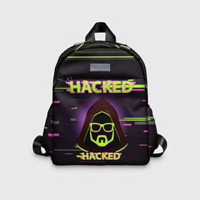 Детский рюкзак 3D с принтом Hacked в Кировске, 100% полиэстер | лямки с регулируемой длиной, сверху петелька, чтобы рюкзак можно было повесить на вешалку. Основное отделение закрывается на молнию, как и внешний карман. Внутри дополнительный карман. По бокам два дополнительных кармашка | Тематика изображения на принте: cybepunk | hacked | hacker | it | аноним | анонимус | взлом | взломщик | киберпанк | программист | хак | хакер